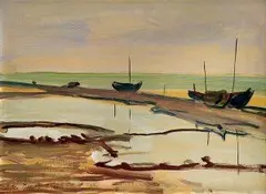 Eugen Nevan, Loďky, 1947, tempera na papieri