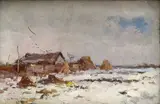 Lőrincz Farkas -csallóközy, Pusta v zime, 1934, olej na kartóne