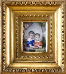 Franz Blessinger, Dvaja chlapci s vtáčikom, 1830, akvarel, gvaš na slonovine