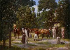 S. Munnings A., Pred dostihmi, 1900, olej na plátne