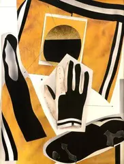 Andrej Barčík, Športové zátišie, 1984, koláž a kombinácia techník na plátne