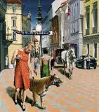 Róbert Bielik, Eva s tigrom pred Zichyho palácom, 2004, olej na plátne