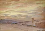 Zimná krajina by Nándor Katona, 1910, olej na preglejke, sold Mar 2005