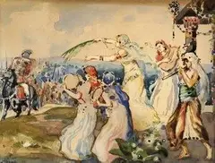 Károly Harmos, Návrat z boja, 1910, akvarel na kartóne
