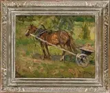 Gustáv Mallý, V záprahu, 1925, olej na kartóne