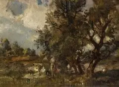 Kúpanie by Herman Lipot, 1920, olej na kartóne, sold Mar 2005