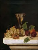 F. R. Monogramista, Zátišie s pohárom a ovocím, 1900, olej na plátne