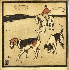 Ludvig Hohlwein, Poľovnícky motív I., 1900, farebný drevoryt na papieri