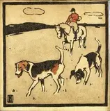 Ludvig Hohlwein, Poľovnícky motív I., 1900, farebný drevoryt na papieri