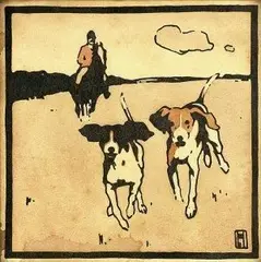 Ludvig Hohlwein, Poľovnícky motív II., 1900, farebný drevoryt, na papieri