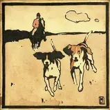 Ludvig Hohlwein, Poľovnícky motív II., 1900, farebný drevoryt, na papieri