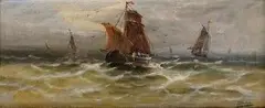 Dülln, Rybárske plachetnice na mori, 1900, olej na plátne