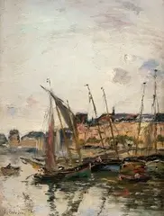 Louis Boudin Eugéne, Plachetnice v prístave, 1880, olej na dreve