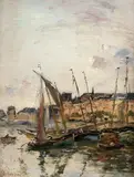 Louis Boudin Eugéne, Plachetnice v prístave, 1880, olej na dreve