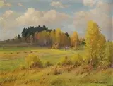 František Daněk-Sedláček, Letná krajina s dvoma postavami, 1941, olej na kartóne