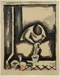 Alfred Justitz, Na balkóne, 1919, akvarel, tuš, štetec na papieri