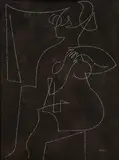 Juraj Krén, Sediaca žena, 0, biely vryp do tmavého papiera