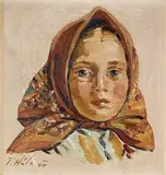 Hlava važtianky by Jan Hála, 1944, olej na kartóne, sold Nov 2004