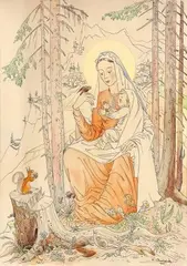 Madona slovenských hôr by Karol Ondreička, 1945, kresba perom, tušom, akvarelom, štetcom na papieri, sold Nov 2004