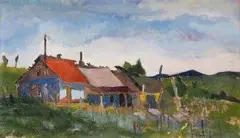 Vojtech Erdély, Za dedinou, 1950, olejová tempera na kartóne