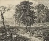 Karol Marko starší, Idylická krajina s mytologickou scénou, 1850, kresba tušom na papieri