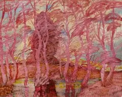 Anton Jasusch, Červený les, 1913, olej na kartóne