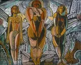 Anton Jasusch, Tri figúry, 1962, pastel na čiernom papieri
