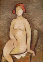 Mikuláš Galanda, Sediaca (Akt ženy v červenom klobúčiku), 1931, olej na plátne