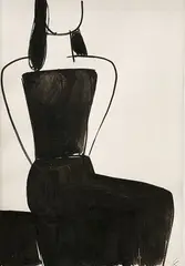 Jozef Kostka, Sediaca, 1960, kresba drievkom, tušom, štetcom na papieri