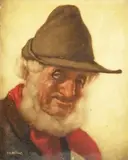 H. Brühne F., Portrét starca, 1940, olej na sololite