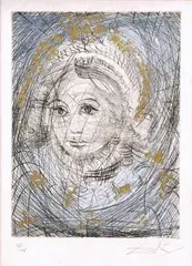 Salvator Dali, Portrét Marqueritte z cyklu Faust – Walpurgina noc, 1968, suchá ihla, lept, na papieri