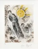 Marc Chagall, Milenci, 0, farebná suchá ihla na hodvábnom papieri