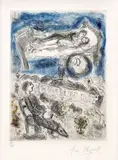 Marc Chagall, Milenci, 0, farebná suchá ihla na hodvábnom papieri