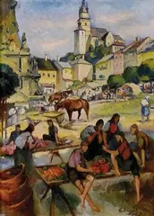 Géza Angyal, Trh v Kremnici, 1942, olej na plátne