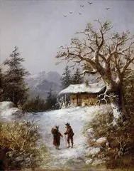 Teodor Boemm, Zimná krajina s figurálnou stafážou, 1880, olej na dreve