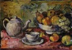 Victor Belanyi, Zátišie s čajníkom a ovocím, 1910, olej na kartóne