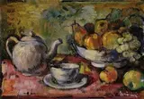 Victor Belanyi, Zátišie s čajníkom a ovocím, 1910, olej na kartóne