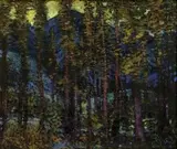 Večerný les by Anton Jasusch, 1914, olej na kartóne, sold Oct 2004