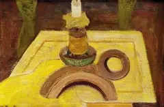 Miloš Alexander Bazovský, Zátišie so sviečkou, 1947, olej na kartóne