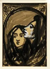 Priateľky by Ján Mudroch, 1950, kresba štetcom, tušom, belobou na papieri, sold Oct 2004