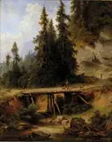 Albert Rieger, Horský potok s mostom, 1870, olej na kartóne