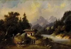 Muller, Romantická krajina s kravským povozom, 1830, olej na plátne