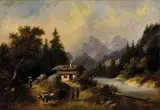 Muller, Romantická krajina s kravským povozom, 1830, olej na plátne