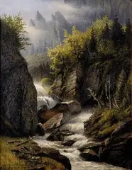 A. Muthmann, Alpský vodopád, 1890, olej na plátne