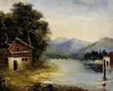 G. Damele, Osamelý dom pri rieke I., 1920, olej na plátne