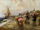 Marie Gabriel Justin, Kvetinový trh, 1920, olej na plátne