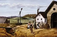 Fischbäck, Pri studni, 1858, olej na plátne, dublované