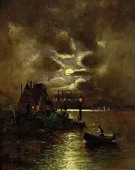 R. Beker, Rybár pri splne mesiaca, 1880, olej na dreve
