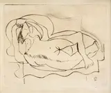Emil Filla, Ležiaci akt, 1938, suchá ihla na papieri