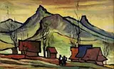 Mária Medvecká, Oravská dedina, 1970, tempera na kartóne